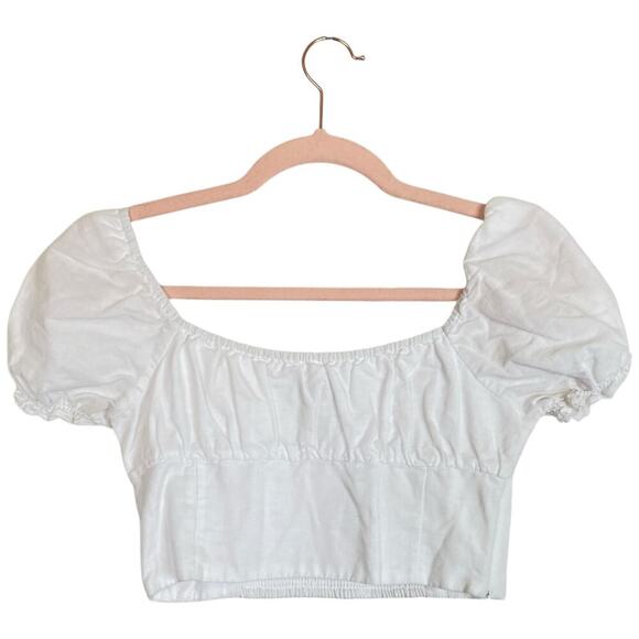 ARTIZIA Sunday Best Janis Linen Blouse Puff-sleeve Peplum Blouse Size Small - Picture 3 of 7
